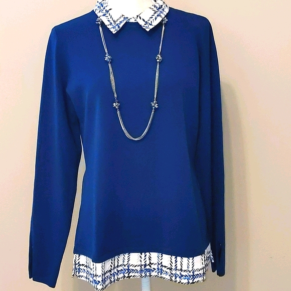 White House Black Market Sweaters - White House Black Market Blue Plaid Twofer Top